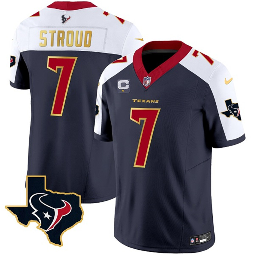 Men's Navy/White Houston Texans #7 C.J. Stroud 2023 F.U.S.E. With 1-Star C And Team Logo Patch Limited Stitched Football Jersey